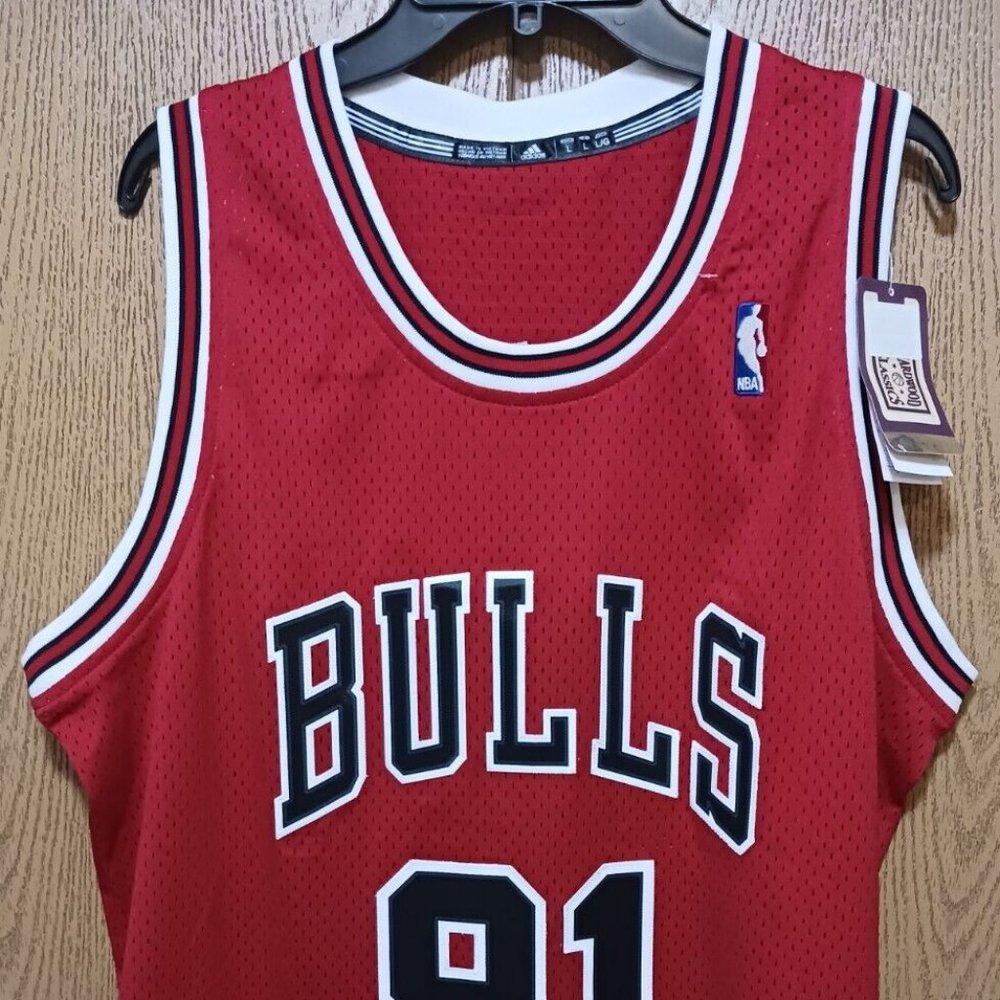 Adidas (Rodman)-(Bulls)-(Jersey)-(Red/Black)-(New)-(Size L)-$85.00 - Picture 3 of 8